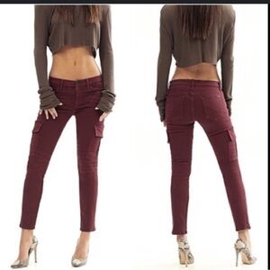HUDSON JEANS COLBY ANKLE MOTO SLIM CARGO JEANS BURGUNDY WOMENS SIZE 25